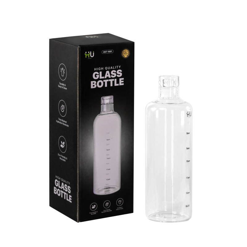 GLASS BOTTLE  TIME MARKED HYDRATION REMINDER